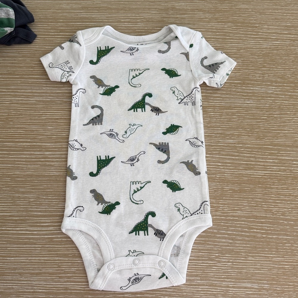 Carter's Child of Mine Baby Boy Dinosaur Bodysuit Trio - Green/White/Navy 12M - Picture 9 of 14